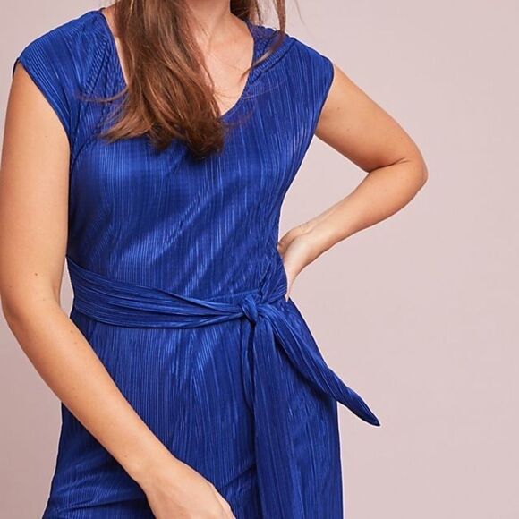 Anthropologie Maeve Sonata Jumpsuit Wide Leg Cropped Pleated Blue Size 4 NWT - Picture 5 of 16